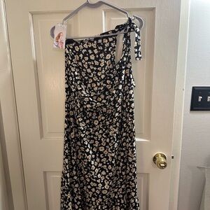 Floral One Shoulder Dress - Black and White